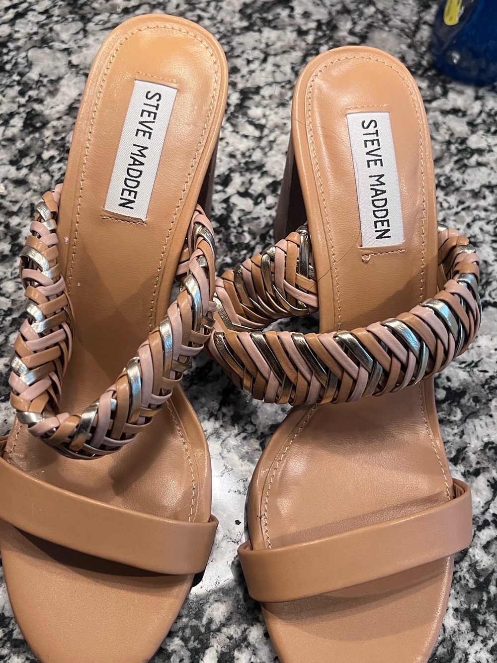 Steve Madden Tan Braided Metallic-Accent Heels